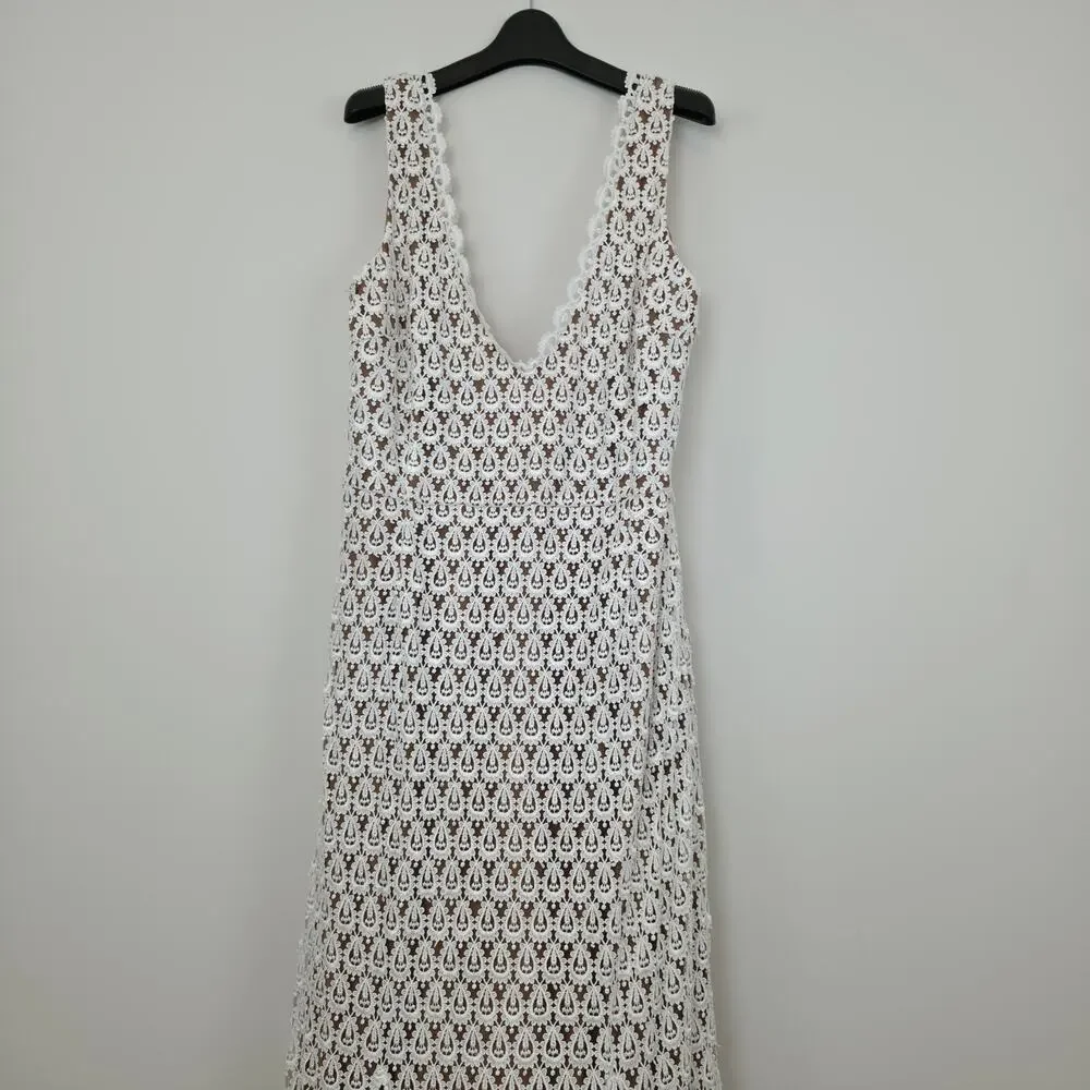 Daughters of Simone Anthro Nude Nev Crochet Lace Wedding Lined Boho Gown 4XL - Picture 4 of 12